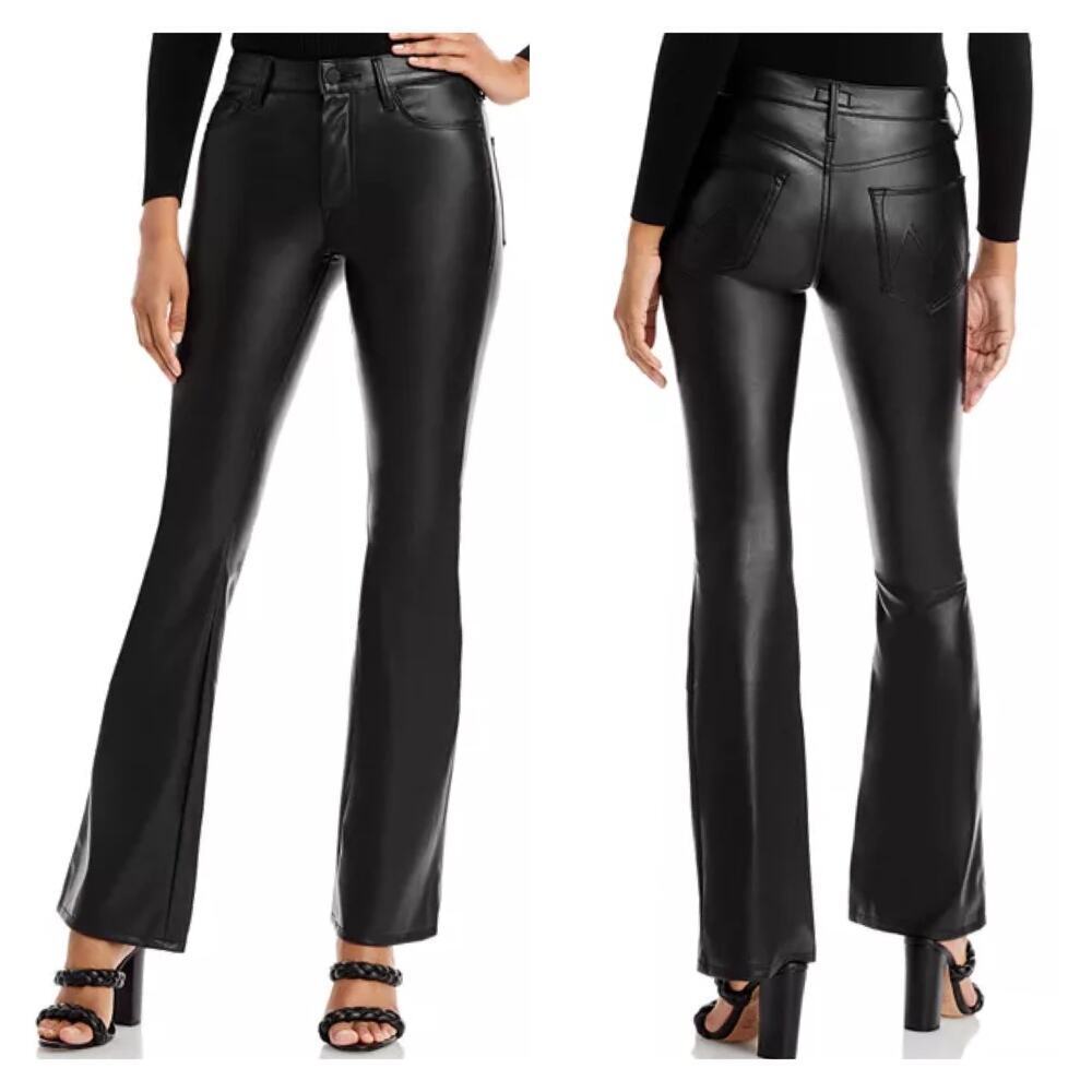New MOTHER High Waisted Rider Ankle Jean in Black Faux Leather Women's Sz 33